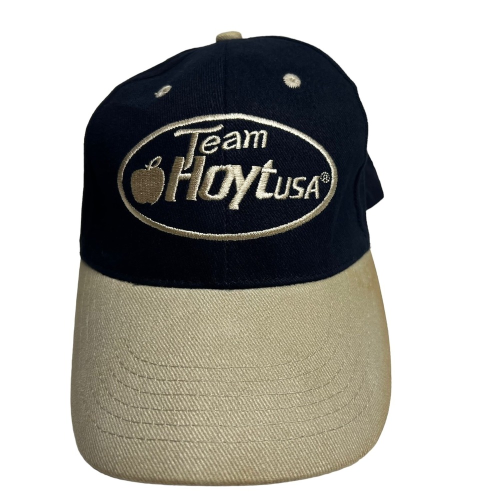 Vintage Hoyt Archery Hat Strapback USA Apple Cap Blue Tan Strapback Bow Hunting